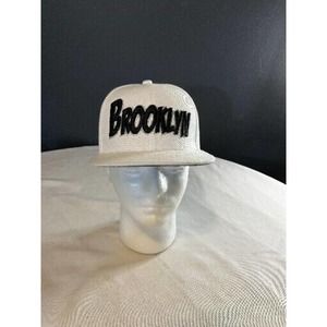BROOKLYN - Unisex Baseball Cap Hat White/Black Adjustable One Size